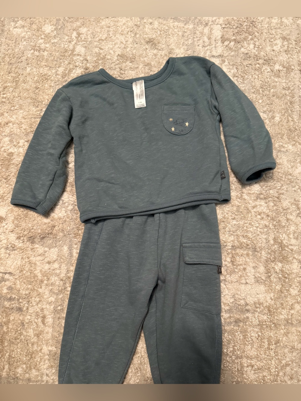 Modern Moments Cozy Kids Two-Piece Matching Set in Teal with Star Pocket- 12M